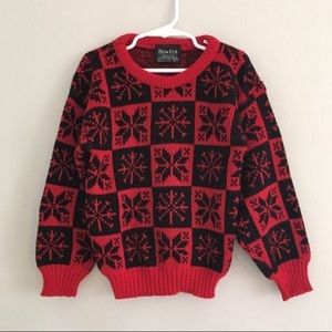 80s Vintage KIDS Red + Black Snowflake Sweater